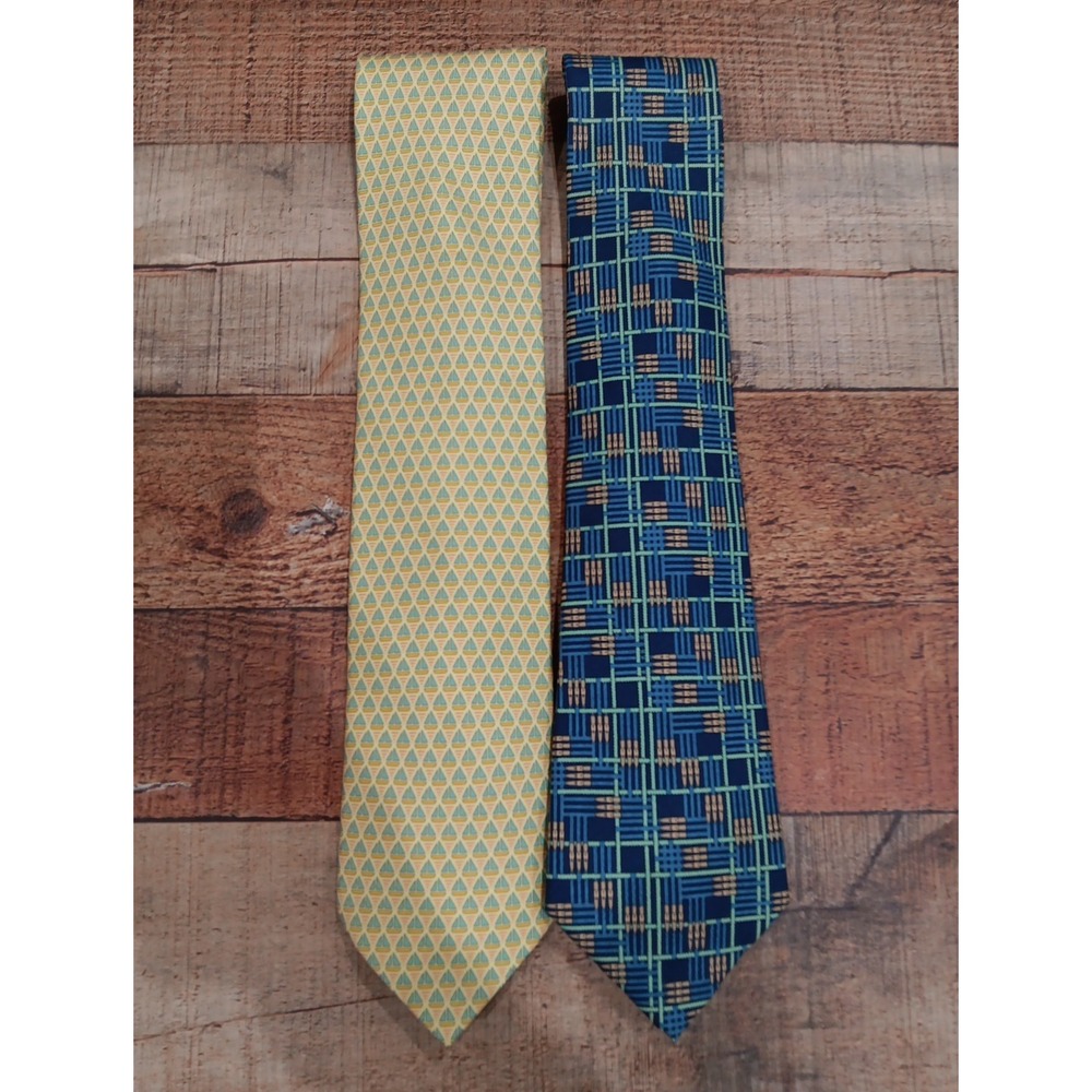 Hermès 100% Silk Ties  Multicolor Made‎ in France Lot Of 2